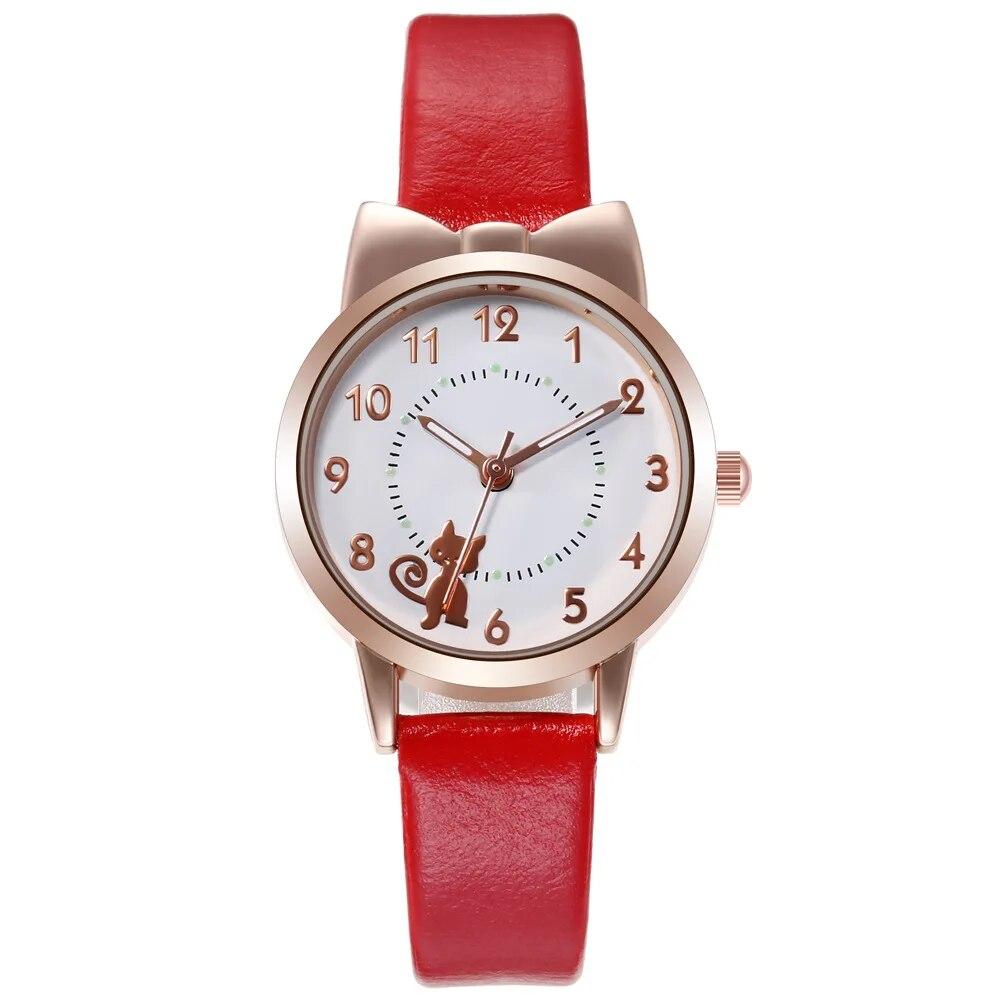 Светящиеся кварцевые часы с милым мультяшным котом для девочек, наручные часы