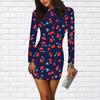 Long Sleeve Bodycon 3D Red Cherry Print Dress Women Mini Dresses Autumn Skinny Stretchy Party Vestidos