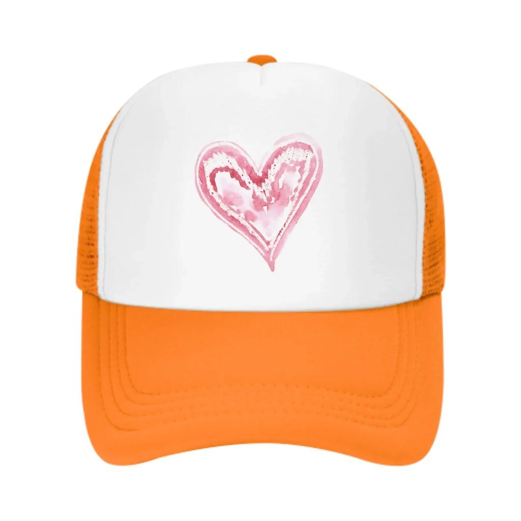 Pink Heart Mesh Trucker Hats for Unisex Women Adjustable Casual Fashion Baseball Caps for Outdoor Activities