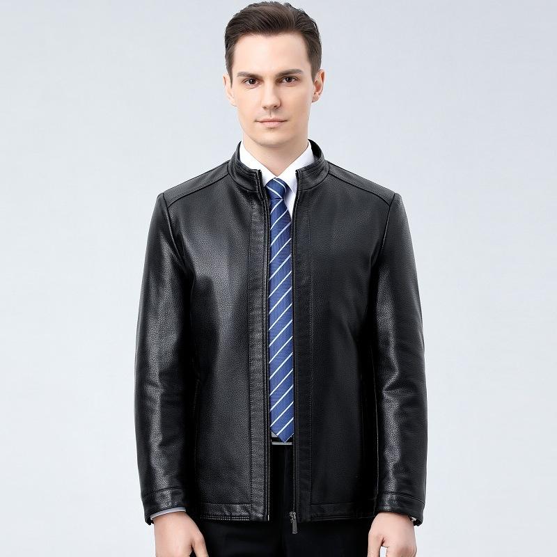 Spring and Autumn New Genuine Leather Jacket Men's Sheepskin Stand Collar Middle-Aged Business Casual Genuine Leather Jacket