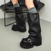 Platform Women Knee High Boots Designer High Heels Leather Shoes Winter 2025 Trend Goth Chelsea Chunky Party Pumps Botas Mujer