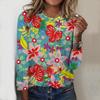 Tops For Spring&Autumn Plant Peach Blossom Print Round Neck Long Sleeve T-shirt Fall Casual Slim Pullover Women's Long Sleeve Top