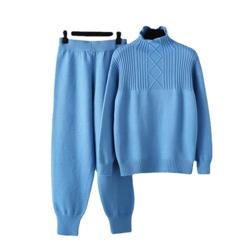 Повседневный свободный свитер с полувысоким воротником для женского осенне-зимнего сезона, новый универсальный, нежный, ветрозащитный, мягкий, восковой трикотажный брючный костюм для женщин