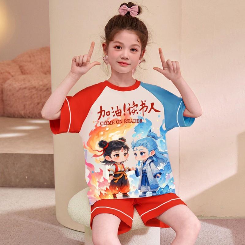 Girls Cotton Short Sleeve Pajama Set Sleepwear Kids 8 Years Cartoon Print Home Outfit