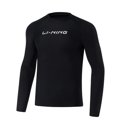 Li Ning Swimming Series Letter Round Neck Pullover Купальник с длинным рукавом Мужской купальник Черный ASLT085-1