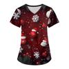 Women's Fashion V-neck Short Sleeve Workwear With Pockets Christmas Printed Tops