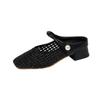 Retro Woven and Hollowed-out Fashionable Half-slipper Mid-heel Women's Shoes, New French Fairy Style Thick Heel Holiday Shoes
