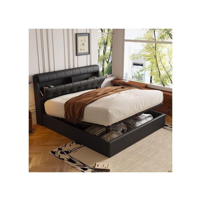 Lit - 160x200 - Rangement caché - Cadre hydraulique - Design moderne