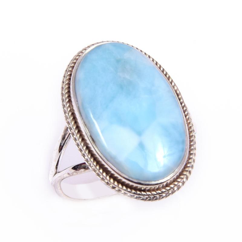 Кольцо ручной работы из серебра 925 пробы с натуральным ларимаром, размер 10 W4E65