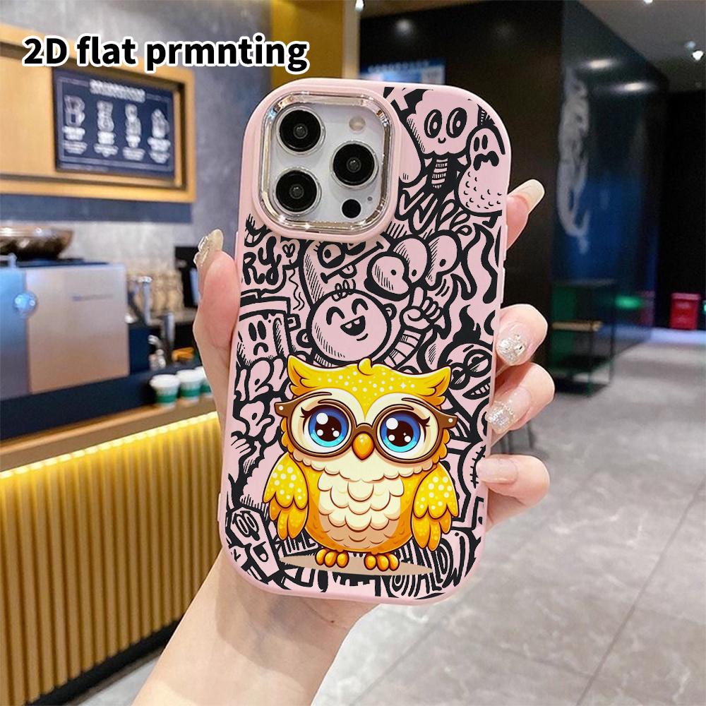 Phone Case: 2D flat design suitable for iPhone 18 17 16 15 14 13 Pro protective case, couple style, little yellow owl, Christmas and Halloween gift
