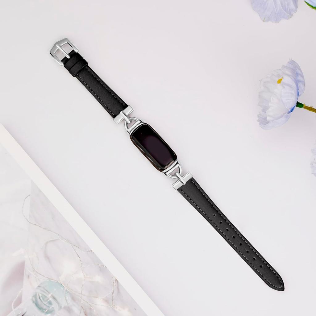 Leather Bands Compatible with Fitbit Inspire 3 Bands, Replacement D-Shaped Watch Straps Soft Wristband for Fitbit Inspire 3 Fitness Tracker Women&Men