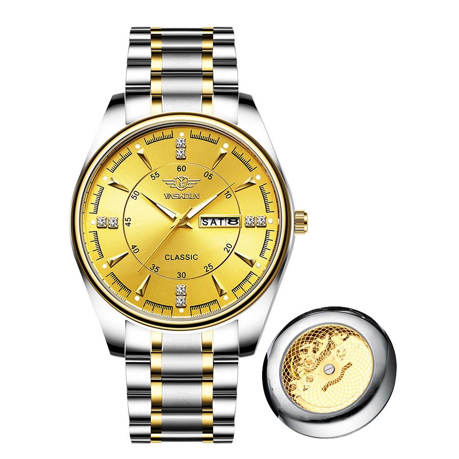 Fashionable Men's Quartz Watch Stainless Steel Timer Waterproof Night Light Dual Calendar Men's Quartz Watch