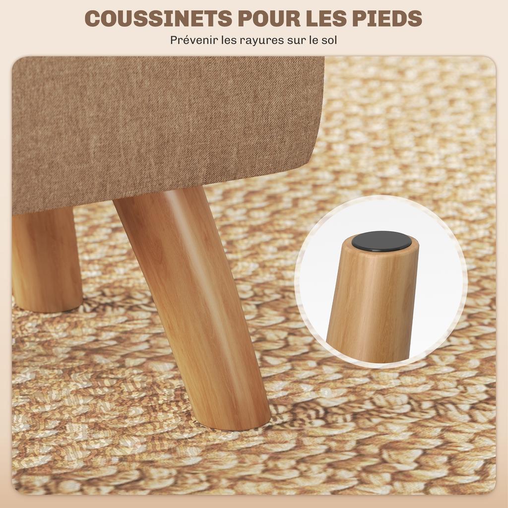 Ottoman footstool, upholstered fabric seat, wooden legs, 27 x 27 x 26 cm, light brown