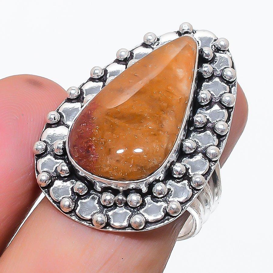 Натуральный гематоидный драгоценный камень Ручная работа 925 стерлинговое серебро Ювелирное кольцо Размер 8 V0K43