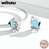 WOSTU Cute Fairy Tale Broken Egg Chick Blue Egg Shell 925 Sterling Silver Beads Fit Bracelet Bangle Fine Jewelry