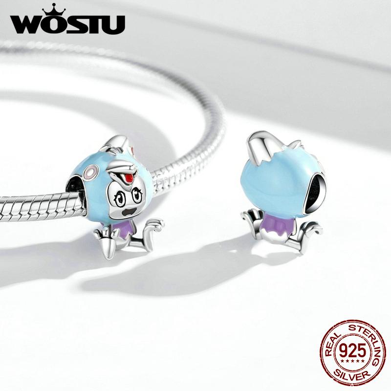 WOSTU Cute Fairy Tale Broken Egg Chick Blue Egg Shell 925 Sterling Silver Beads Fit Bracelet Bangle Fine Jewelry