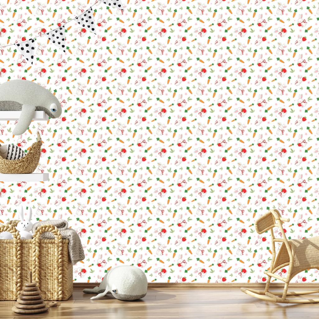 Rabbits Wallpaper White and Coral for Living Room and Bedroom 50x1000