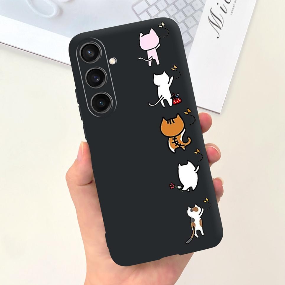 Для чехла Samsung Galaxy A35 A25 2023 5G Case SM-A356B SM-A256B Черный Кот Ночь Луны Модный Coque Etui Матовый Силиконовый Корпус