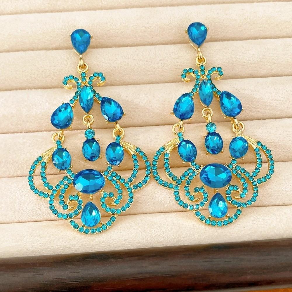 Exaggerated Rhinestone Drop Earrings Exquisite Statement Earrings Long Teardrop Earrings Evening