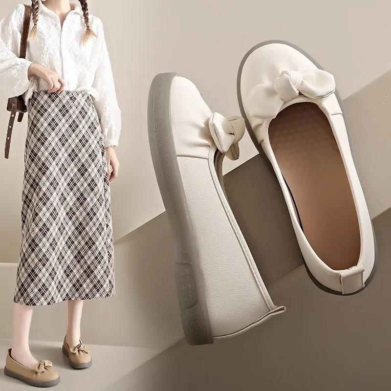 Women's Flat 2024 Summer New Fashion Round Toe Women's Shoes Casual Bow Tie Shoes Non-Slip Shallow Mouth Shoes Zapatos