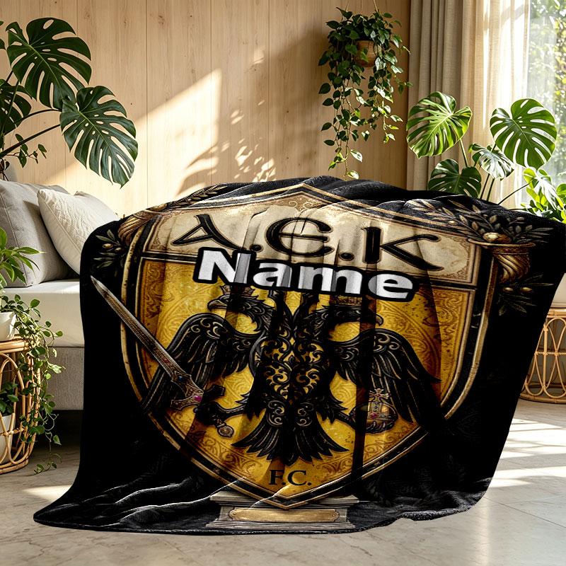 Custom Name Personalized AEK Athens FC Print Blanket, Home Decor, Bedroom, Sofa, Camping, Couch, Gifts for Birthday Christmas