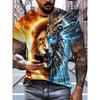 Men's Street Hip Hop T-shirt Summer Fashion Flame Billiards Pattern Casual Street Fashion Short Sleeve