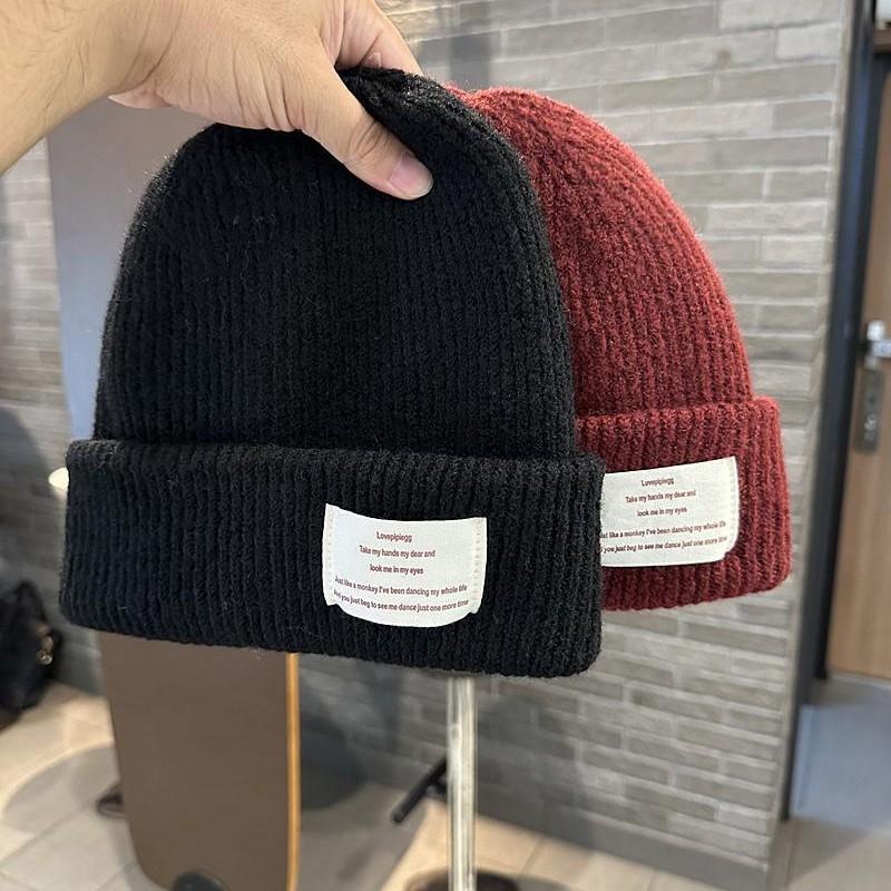 Вязаная шапка для женщин на осень и зиму в корейском стиле инс, модная, с надписью, из смесовой шерсти, толстая, теплая и непродуваемая шапка-пуловер