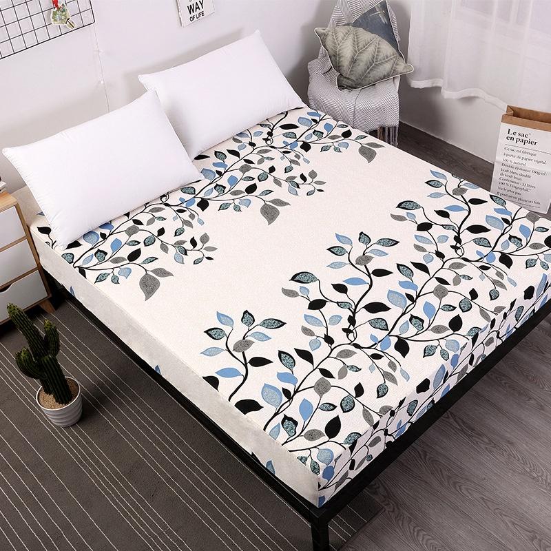 Elegant Floral Stripes Printed Mattress Protective Cover With Dustproof Fitted Sheet