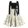 Women's Fashion Vintage Long Sleeve Square Neck Christmas Printed Evening Party Dresses Dresses