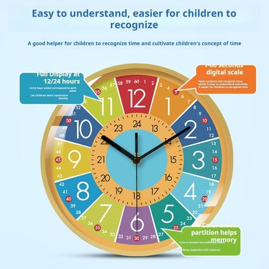 Настенные часы Научного дизайна Легко читаемые Бесшумные не тикающие Цветные часы на батарейках Классная комната Детский сад Время обучения Инструмент