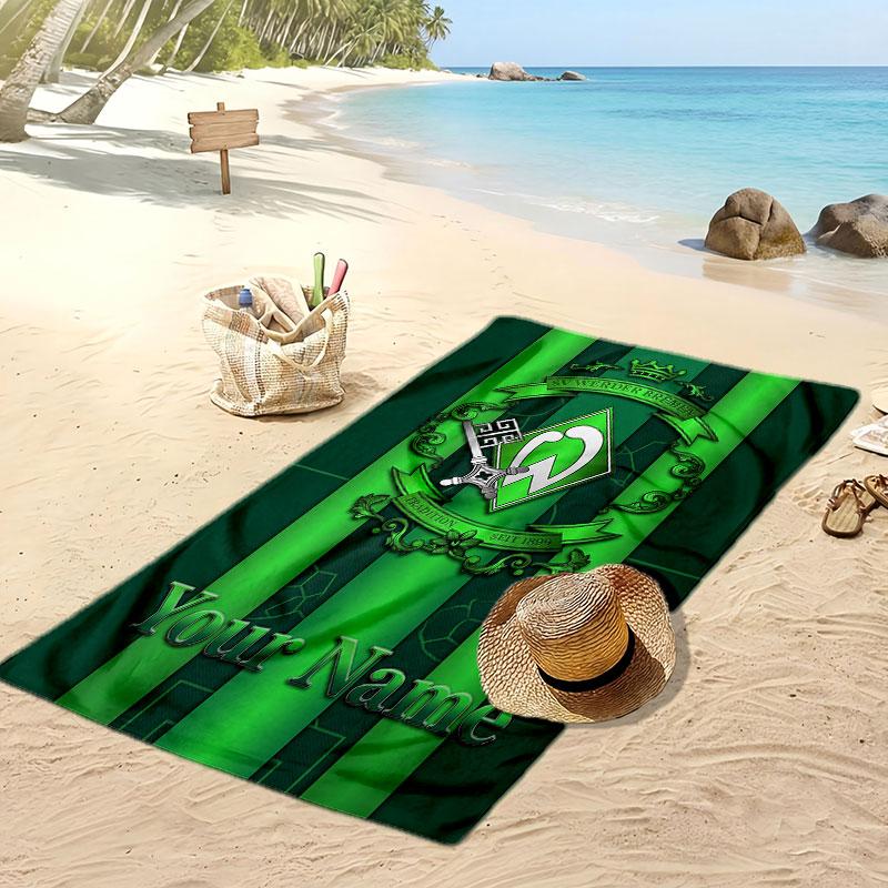 Werder Bremen FC Personalized Printed Beach Towel Soccer Logo Support Custom Name Text Absorbent Towel For Sport Travel Special Gift