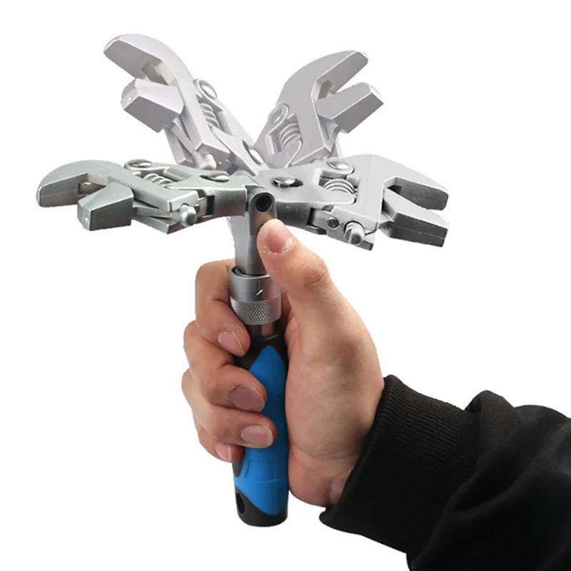 10-дюймовый храповой регулируемый динамометрический ключ 5-в-1 может вращаться и складываться на 180 градусов быстрый гаечный ключ трубный ключ инструмент для ремонта