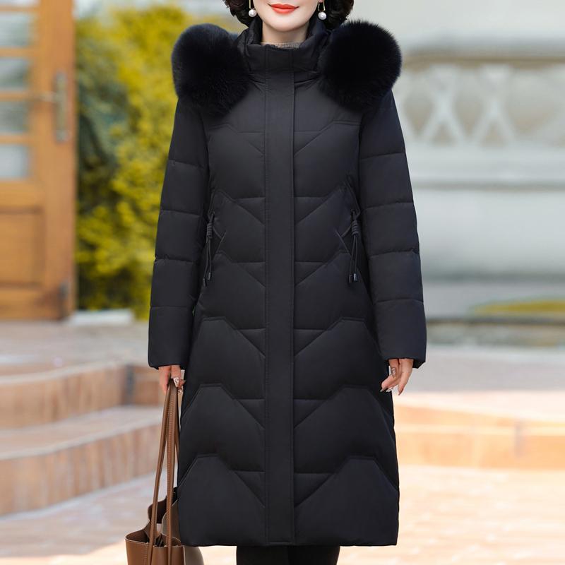 Зимний пуховик для женщин с воротником из натурального меха, длинные парки с капюшоном, элегантное толстое теплое пуховое пальто, женская верхняя одежда