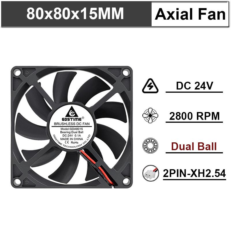Gdstime 1 шт. DC 12V 24V 80мм x 15мм Двойной подшипник DC вентилятор охлаждения для корпуса ПК 80x80x15мм 8см 8015 Бесшумный радиатор Охладитель 2 контакта