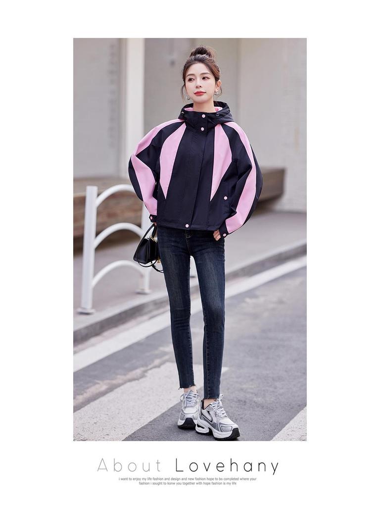 Женская куртка-ветровка пэчворк с цветными блоками свободного кроя на весну/осень 2024 года, маленький размер, стиль YL623