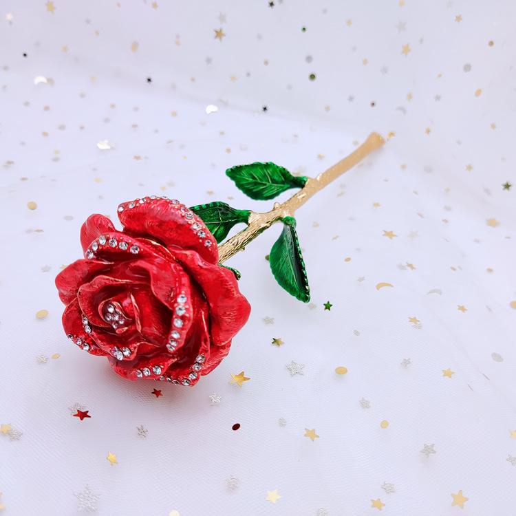 Enamel Long Branch Rose Craft Gift Trolley Home Ornament Enamel Jewelry Box