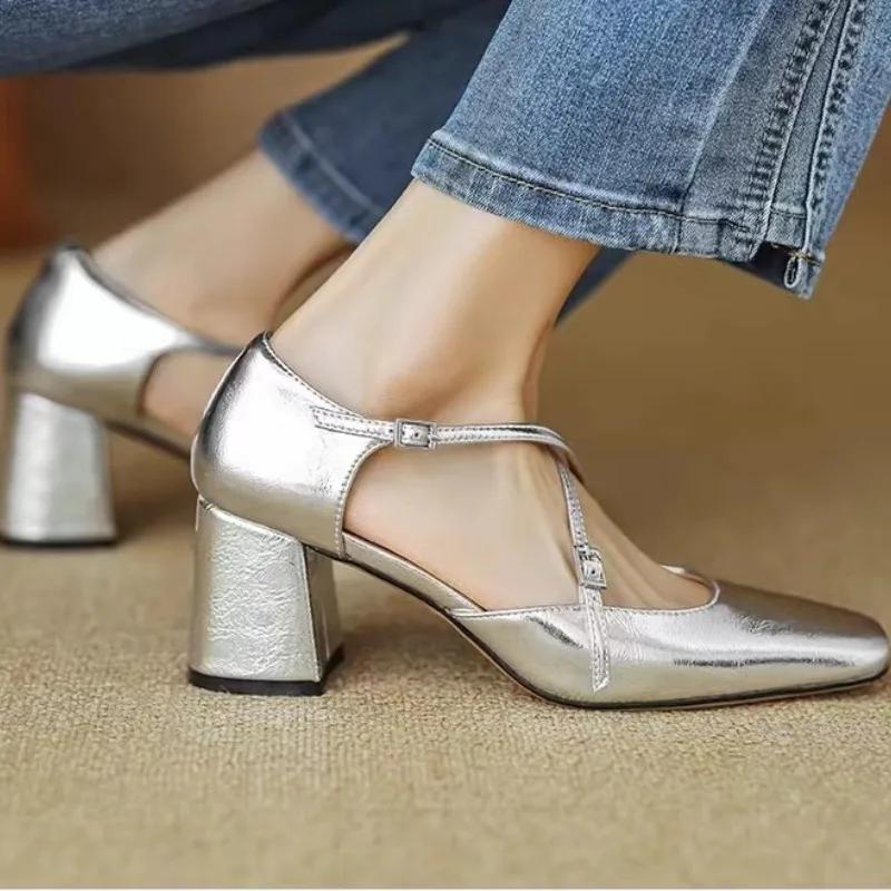 Женские туфли-лодочки во французском стиле, туфли Мэри Джейн, лакированная кожа, ремешки с пряжками, сандалии, женская мода, элегантные, для свадебной вечеринки, высокие каблуки