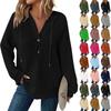 Women's Fashion Long Sleeve Drawstring Hooded Button V-Neck Casual Hooded Sweatshirt Top