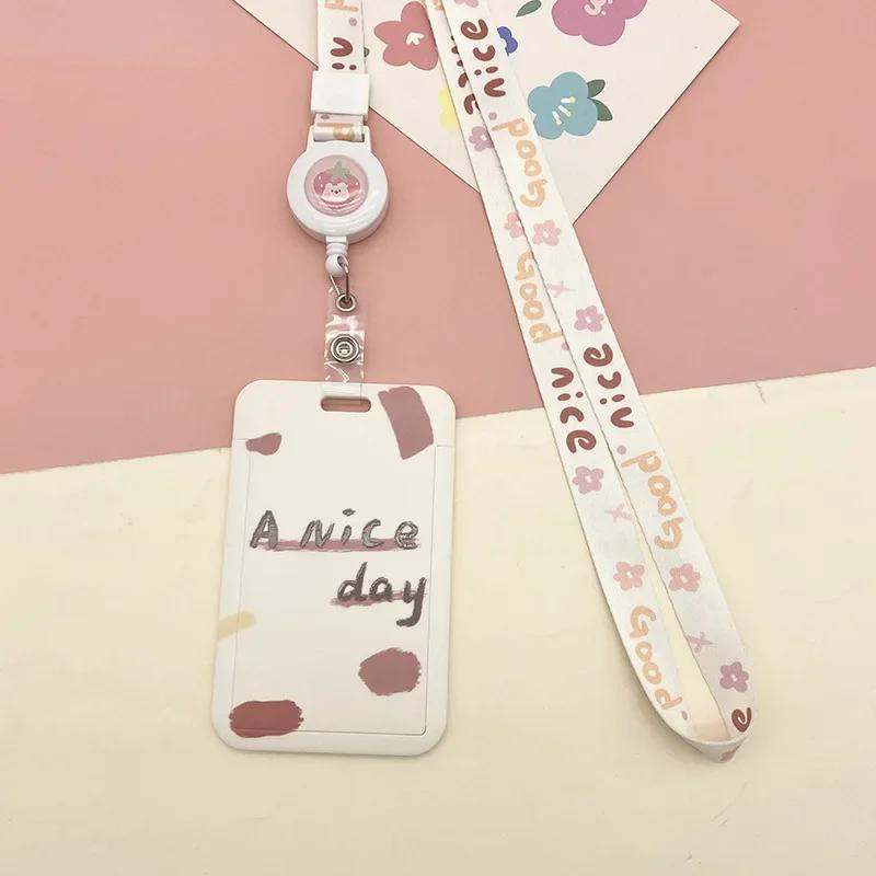 Ins держатель для карточек с героями мультфильмов студенческий кампус подвесная сумка на шею шнурок для удостоверения личности защитный чехол для защиты от потери чехол для карты подарки