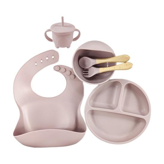 Набор детской посуды с силиконовой присоской, обеденная тарелка, миска, нагрудник, вилка, ложка, чашка-непроливайка, пищевая посудомоечная машина