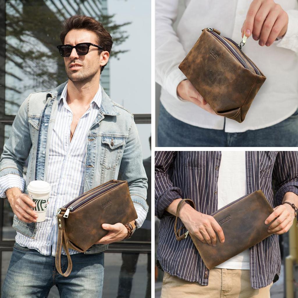 CONTACT'S High Quality Genuine Leather Clutch Bag Luxury Mobile Phone Bags Credit Card Holder Casual Men's Handbags