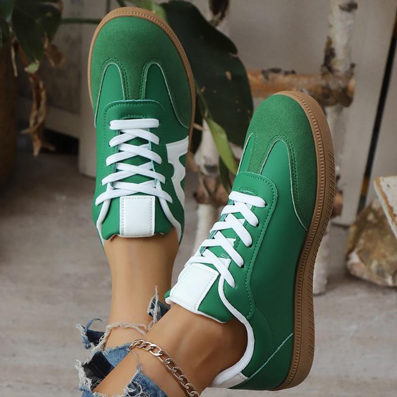 Модные весенне-осенние зеленые кроссовки на шнуровке, женские, модные, из искусственной замши, с круглым носком, спортивная обувь, женские, шитые, полосатые, обувь на плоской подошве, женские