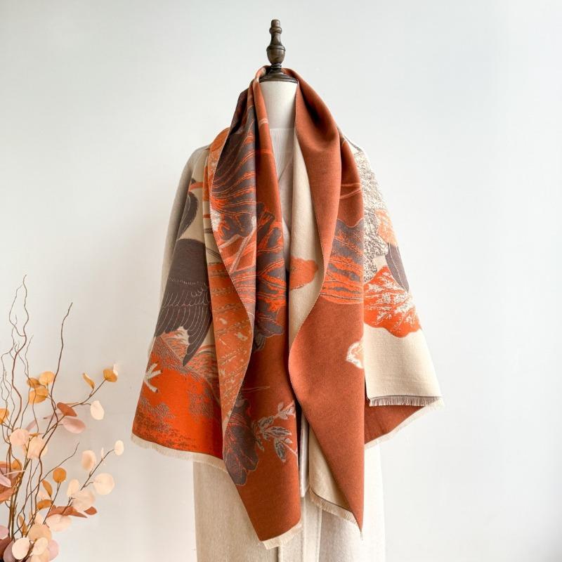 Новый шарф с аистами осенне-зимний двусторонний шарф из имитации кашемира зимняя высококачественная теплая шаль