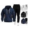 2Pcs/Set Men Sports Suit Hooded Drawstring Long Sleeve Pockets Sweatshirt Elastic Waist