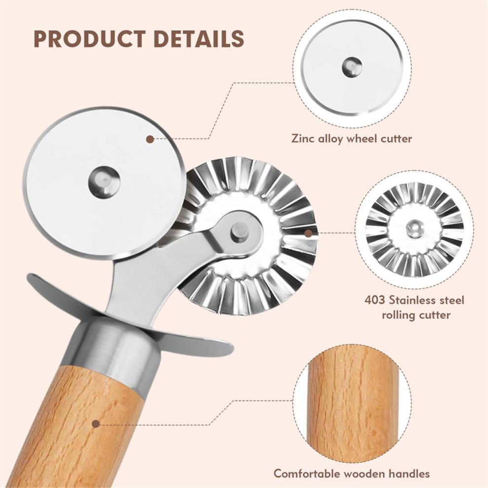 Pasta Cutter Wheel - Fluted Pastry Cutter Double Wheel Ravioli Cutter