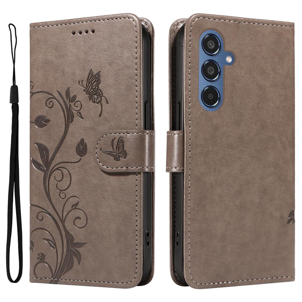 For Samsung Galaxy M35 5G PU Leather Cases Flower Pattern Wallet Stand Phone Cover with Strap