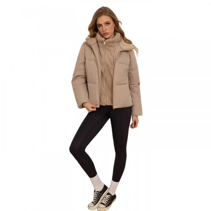 Womens Short Cotton Puffer Coat Faux Fur Patchwork Stand Collar Winter Warm Casual Outerwear