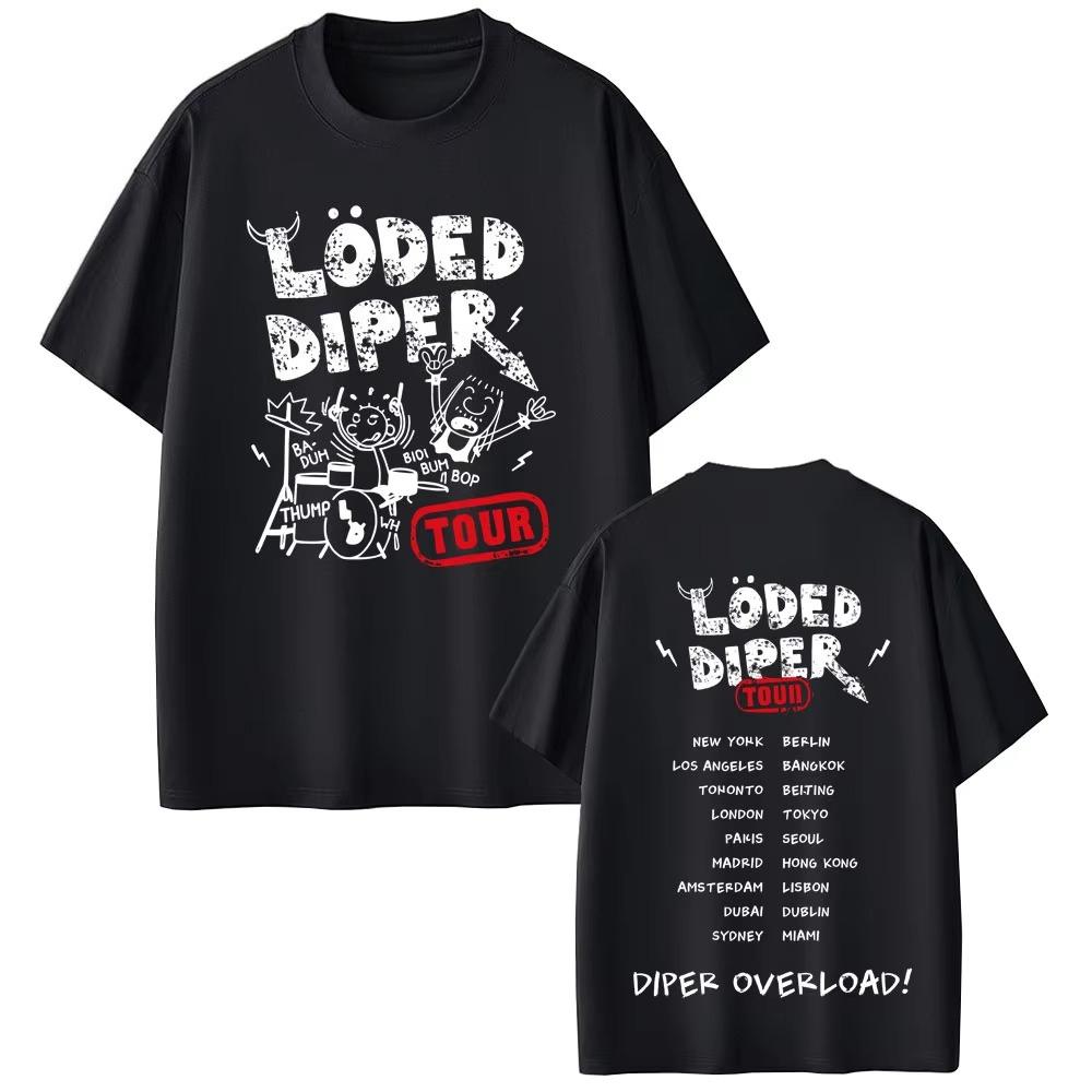 Футболка Loded Diper Diper Overload Tour Мужская Женская Винтажная Рок с коротким рукавом Мужская Повседневная Чистый хлопок Летние футболки
