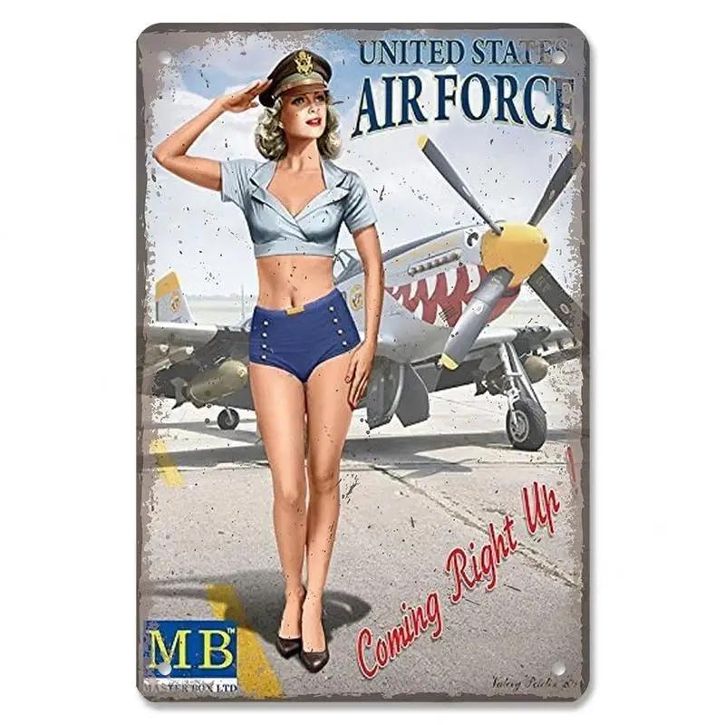 Сексуальная девушка в стиле пин-ап для девочек, винтажная металлическая жестяная вывеска, пиво, кола, самолет, металлический постер в стиле ретро для бара, паба, клуба, домашний настенный художественный декор