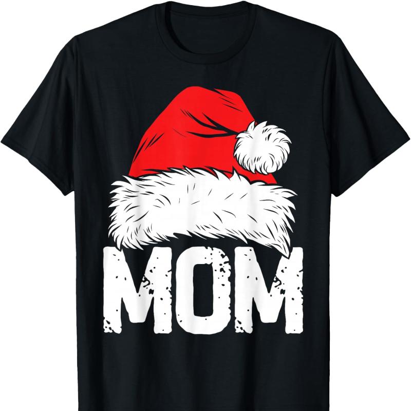 Mom Santa Christmas Family Matching Mama Xmas Short Sleeve Cotton TShirt Crew Neck All Seasons Graphic T Shirts Harajuku Shirts